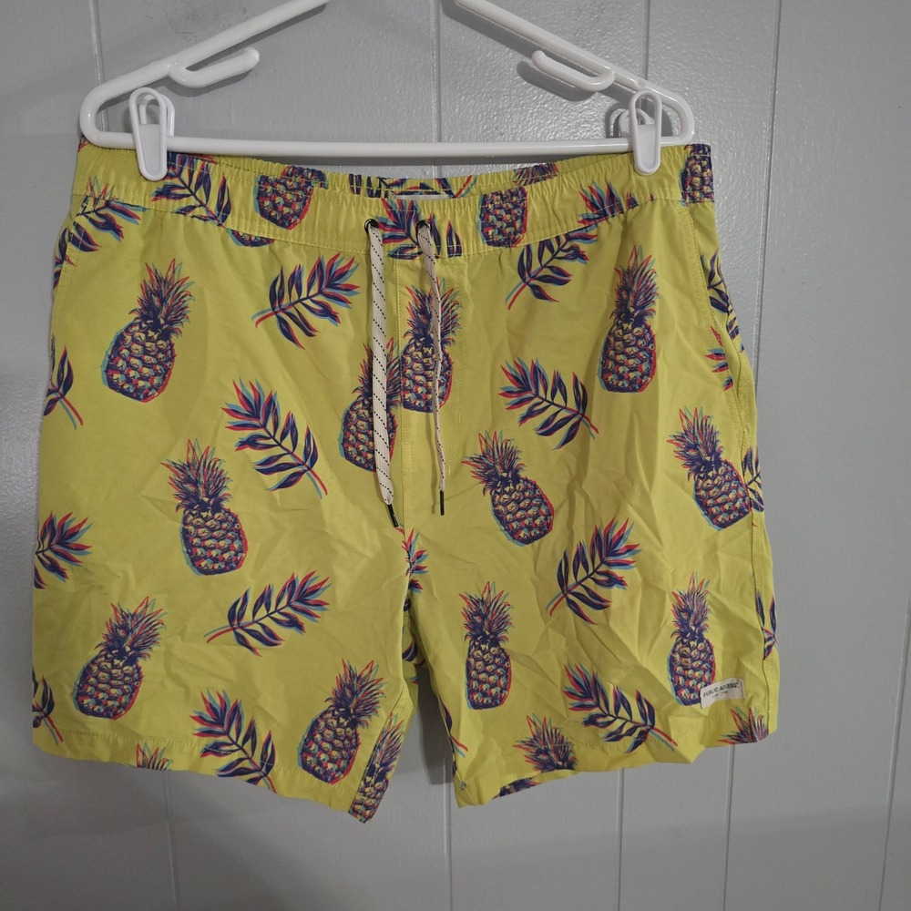 Public Access‎ Swim Trunks Mens XL Yellow Pineapple Tropical Print Board Shorts